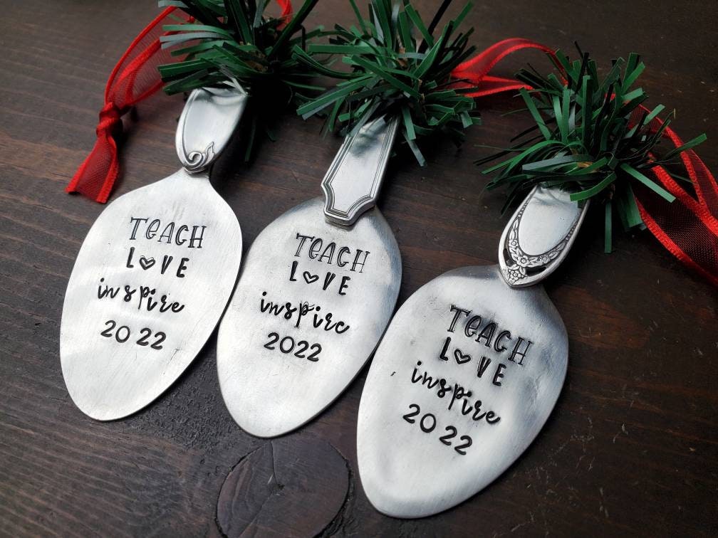 Teacher Gifts, 2021 Teacher Ornament, Spoon Ornament, Stamped Spoon, Christmas Gift For Teacher, Best Teacher Gift, Custom Teacher Gifts