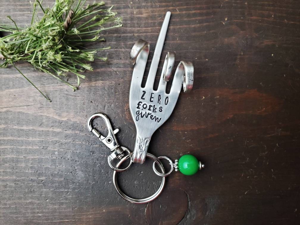 Zero Forks Given, Fork Key Chain, Stamped Fork, Funny Gift, Custom Key Chain, Stocking Stuffer, Gifts Under 20, Spoon Me Maryland