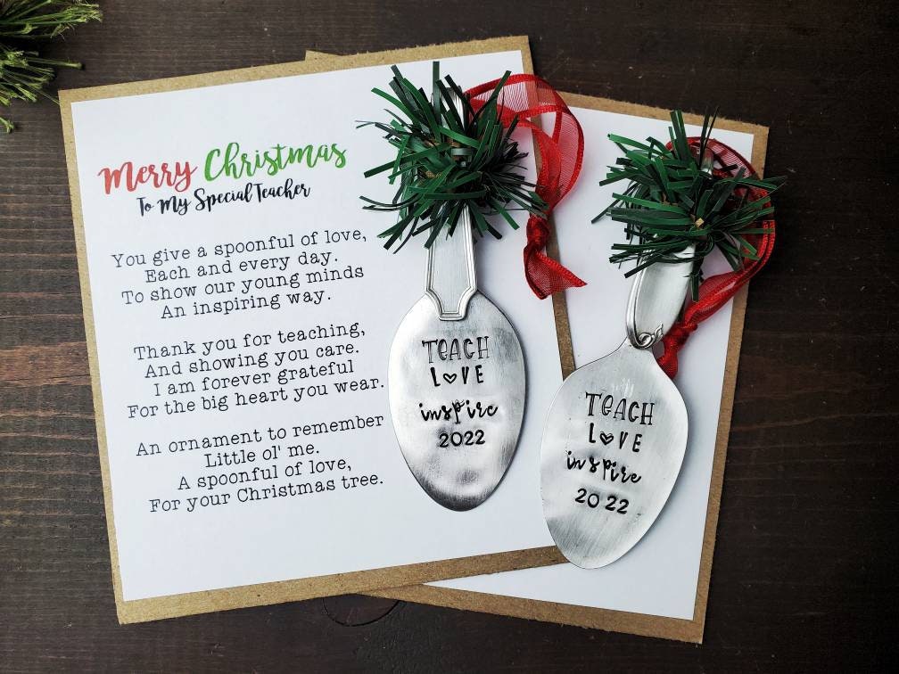 Teacher Gifts, 2021 Teacher Ornament, Spoon Ornament, Stamped Spoon, Christmas Gift For Teacher, Best Teacher Gift, Custom Teacher Gifts