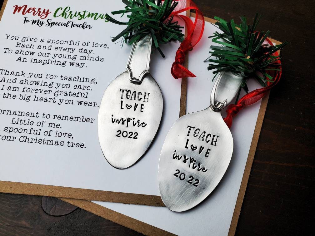 Teacher Gifts, 2021 Teacher Ornament, Spoon Ornament, Stamped Spoon, Christmas Gift For Teacher, Best Teacher Gift, Custom Teacher Gifts