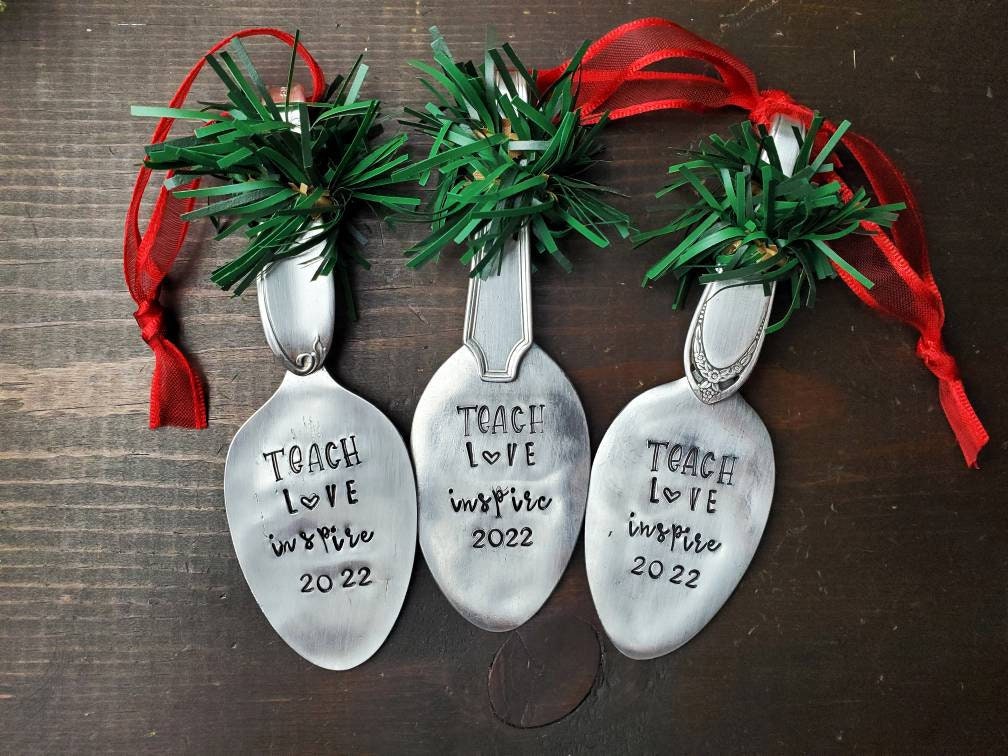 Teacher Gifts, 2021 Teacher Ornament, Spoon Ornament, Stamped Spoon, Christmas Gift For Teacher, Best Teacher Gift, Custom Teacher Gifts