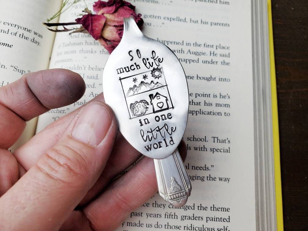 SO Much Life, Spoon Bookmark, Reader Gift, Stamped Spoon, Repurposed, Book Club Gift, Wine Gift, Gift for Reader, Stocking Stuffer, Bookworm
