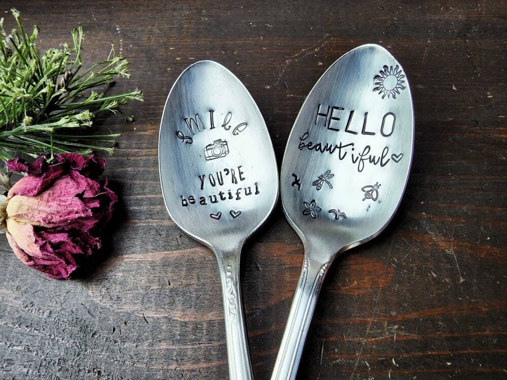 Hello Beautiful, Coffee Spoon, Stamped Spoon, Teaspoon, Spoon Me Maryland, Birthday, Valentine's Day, Silverware, Coffee Gift, Mantra