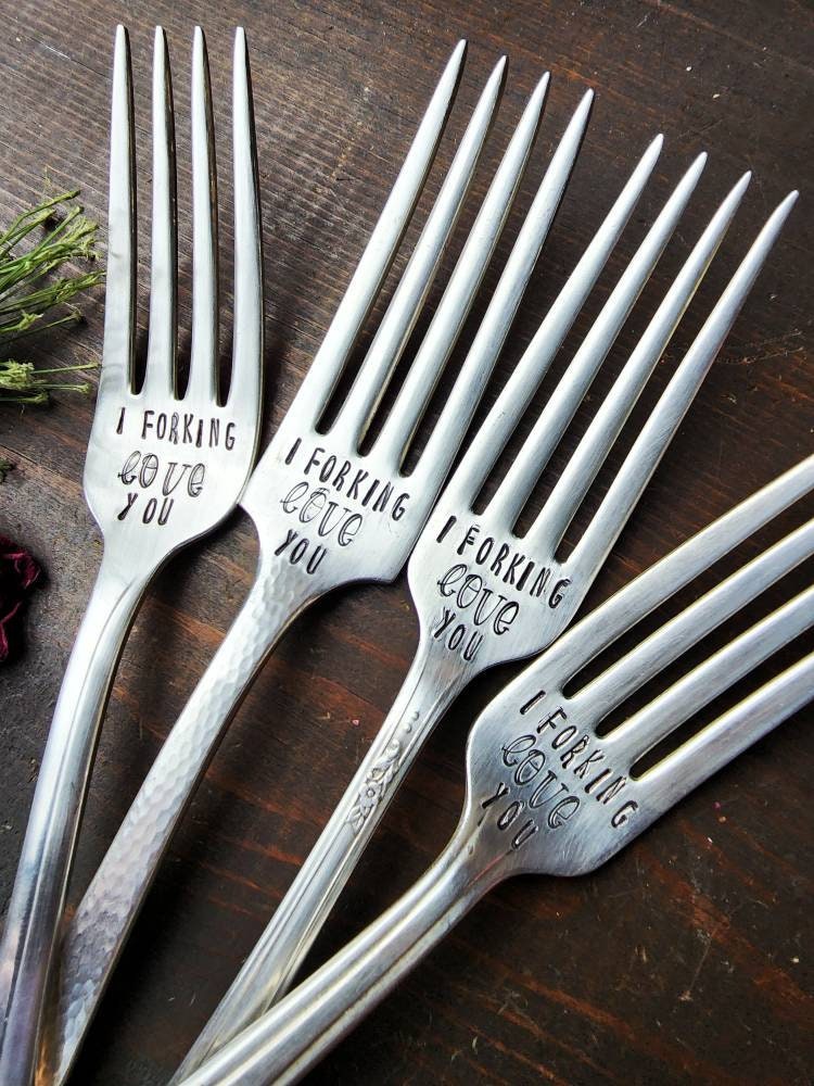 I'll Love discount you Forever, I'll Like you For Always silverware hand stamped spoons set of 4