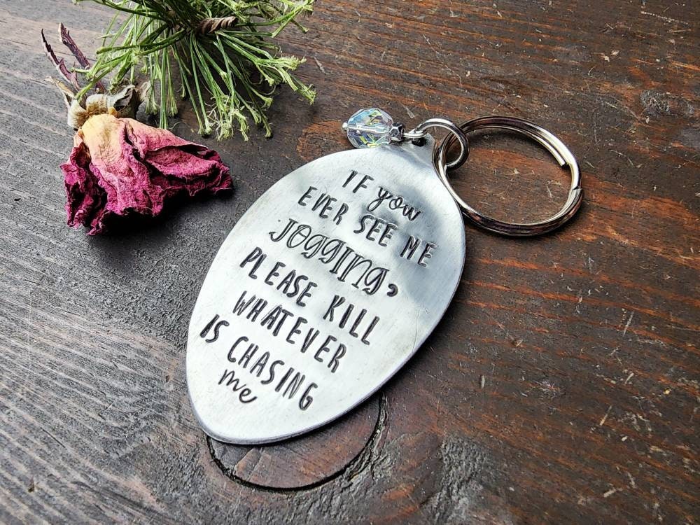 Jogging Funny, Spoon Key Chain, Friend Gift, Humor, Funny, Stamped Spoon, Silverware, Spoon Me Maryland, Just Because