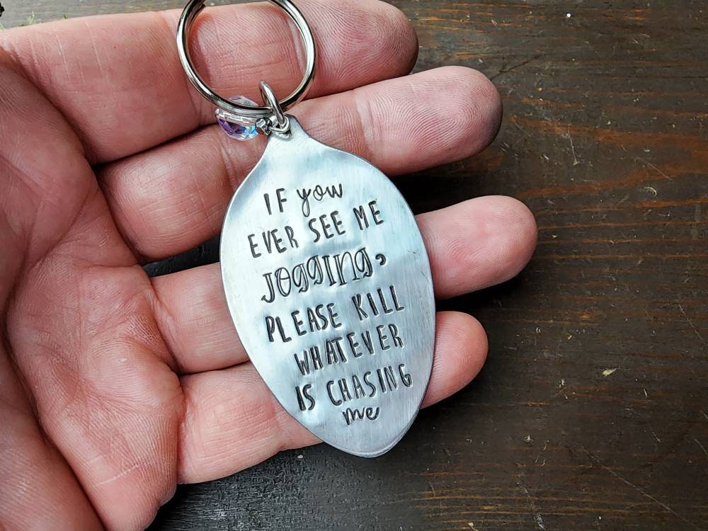 Jogging Funny, Spoon Key Chain, Friend Gift, Humor, Funny, Stamped Spoon, Silverware, Spoon Me Maryland, Just Because