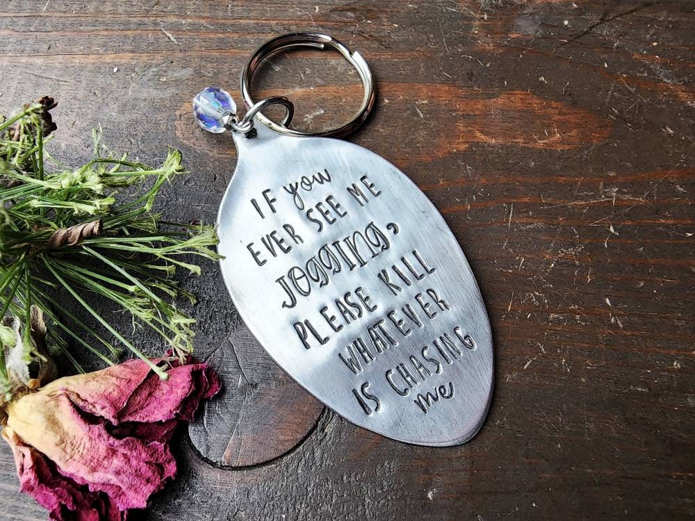 Jogging Funny, Spoon Key Chain, Friend Gift, Humor, Funny, Stamped Spoon, Silverware, Spoon Me Maryland, Just Because