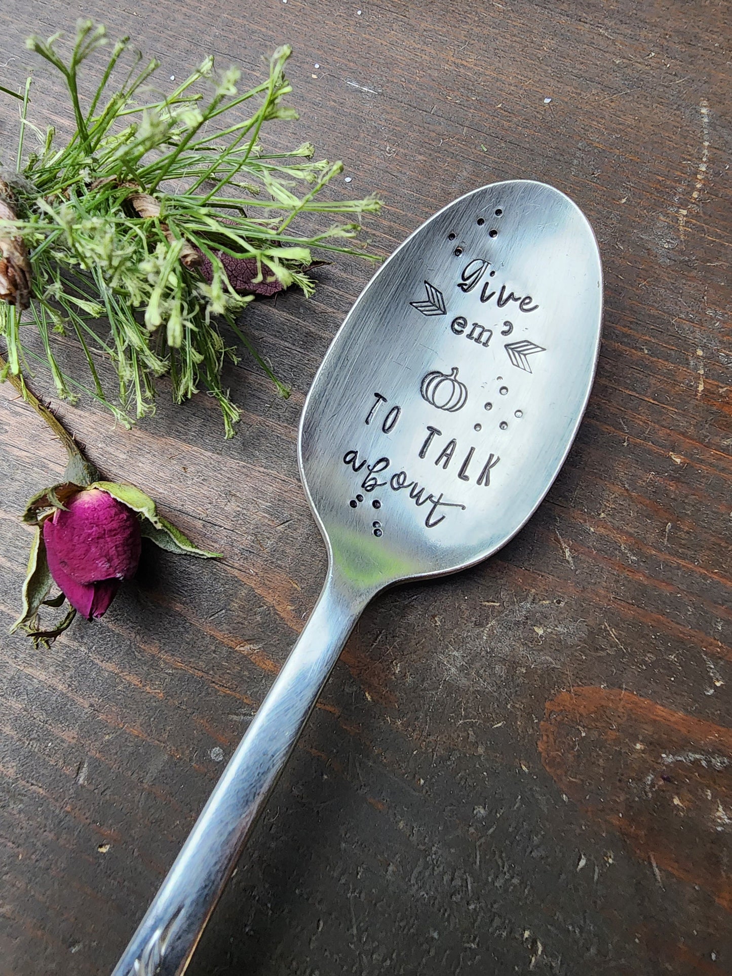 GIVE EM' PUMPKIN To Talk about | Fall Season| Stamped Spoon | Latte | Mom Gift | Halloween | Coffee Spoon | Teaspoon | Spoon Me Maryland