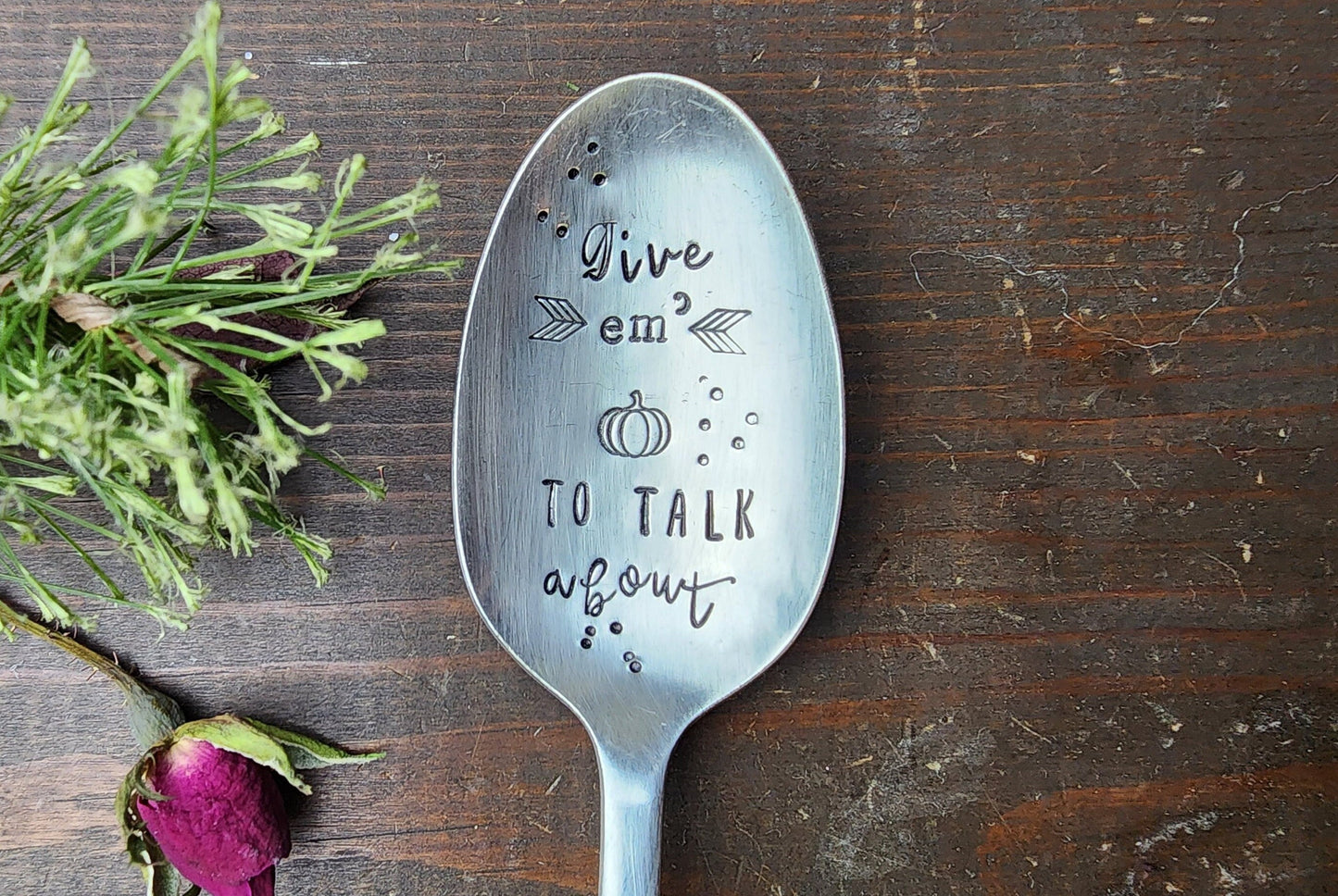 GIVE EM' PUMPKIN To Talk about | Fall Season| Stamped Spoon | Latte | Mom Gift | Halloween | Coffee Spoon | Teaspoon | Spoon Me Maryland