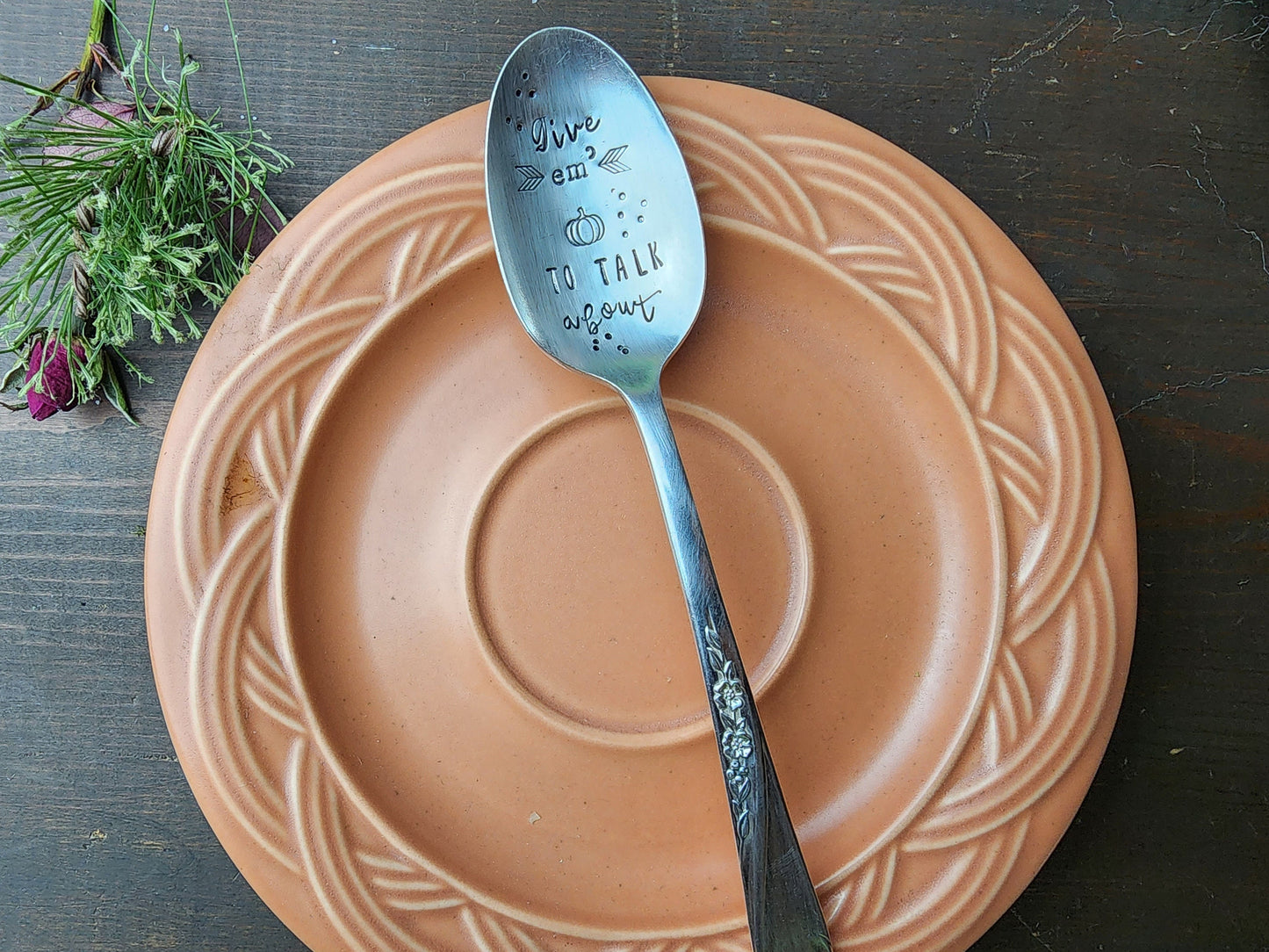 GIVE EM' PUMPKIN To Talk about | Fall Season| Stamped Spoon | Latte | Mom Gift | Halloween | Coffee Spoon | Teaspoon | Spoon Me Maryland