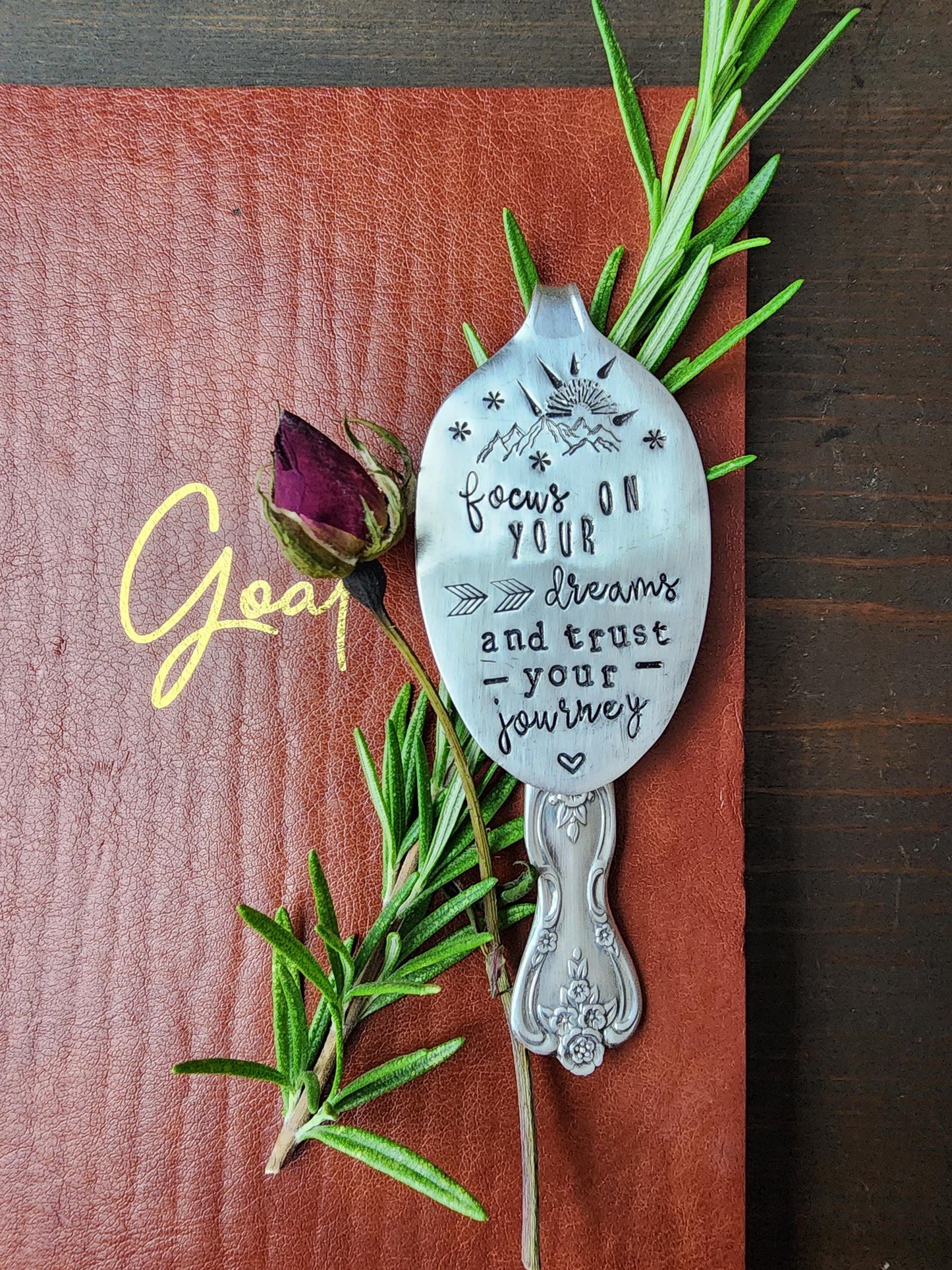 Focus, Journey, Goals, Spoon Bookmark, Reader Gift, Stamped Spoon, Repurposed, Book Club, Gift for Readers, Stocking Stuffer, Bookworm