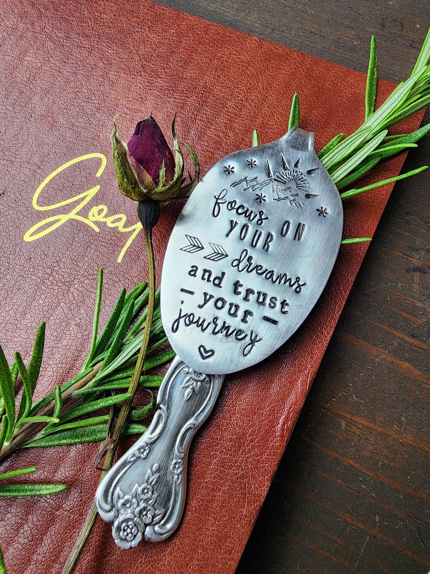 Focus, Journey, Goals, Spoon Bookmark, Reader Gift, Stamped Spoon, Repurposed, Book Club, Gift for Readers, Stocking Stuffer, Bookworm