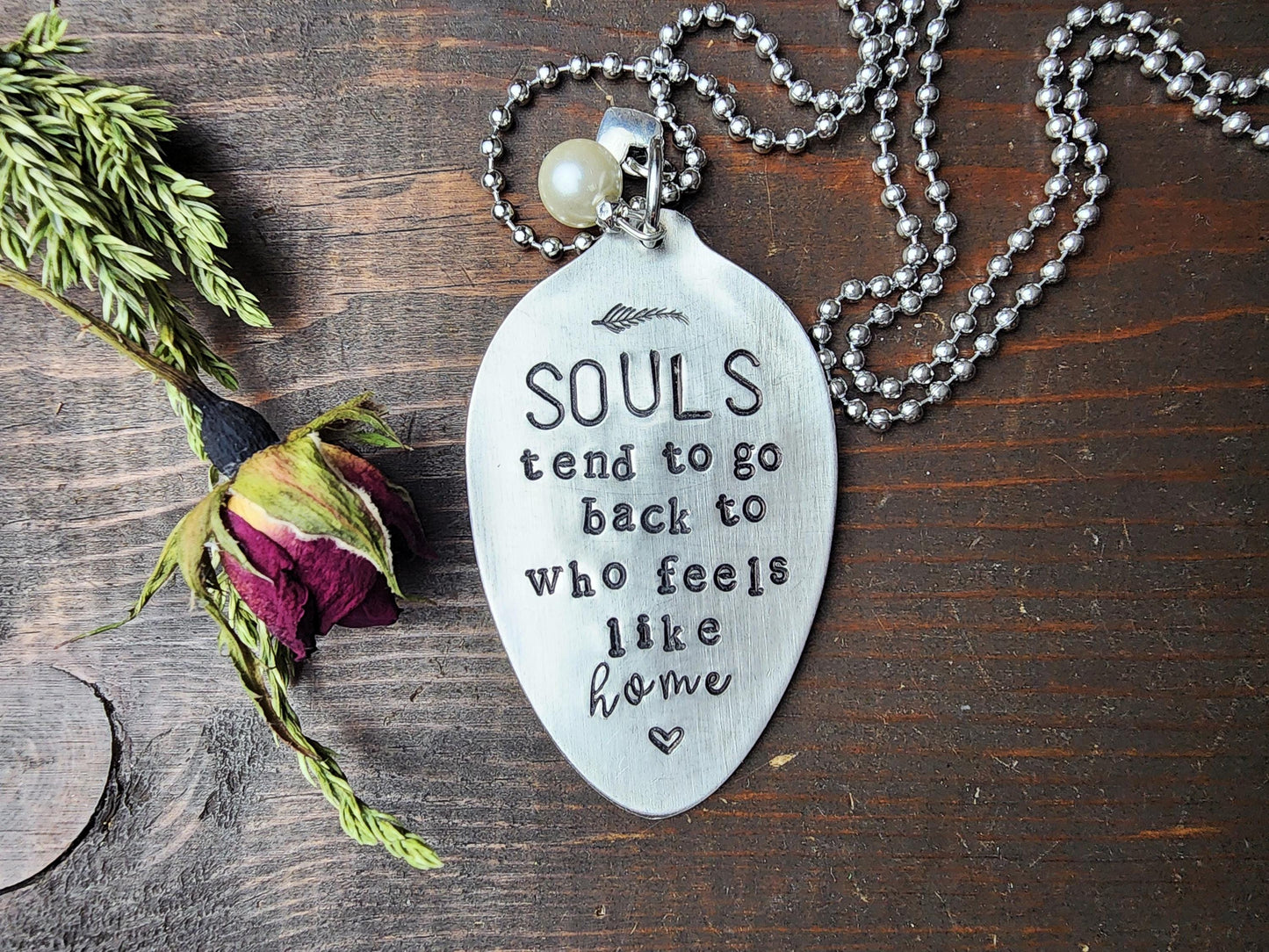 Hand Stamped Necklace, Spoon Handle Necklace, Spoon Necklace, Spoon Pendant, Spoon Jewelry, Gifts For Her, Handmade Jewelry, Silver Pendant