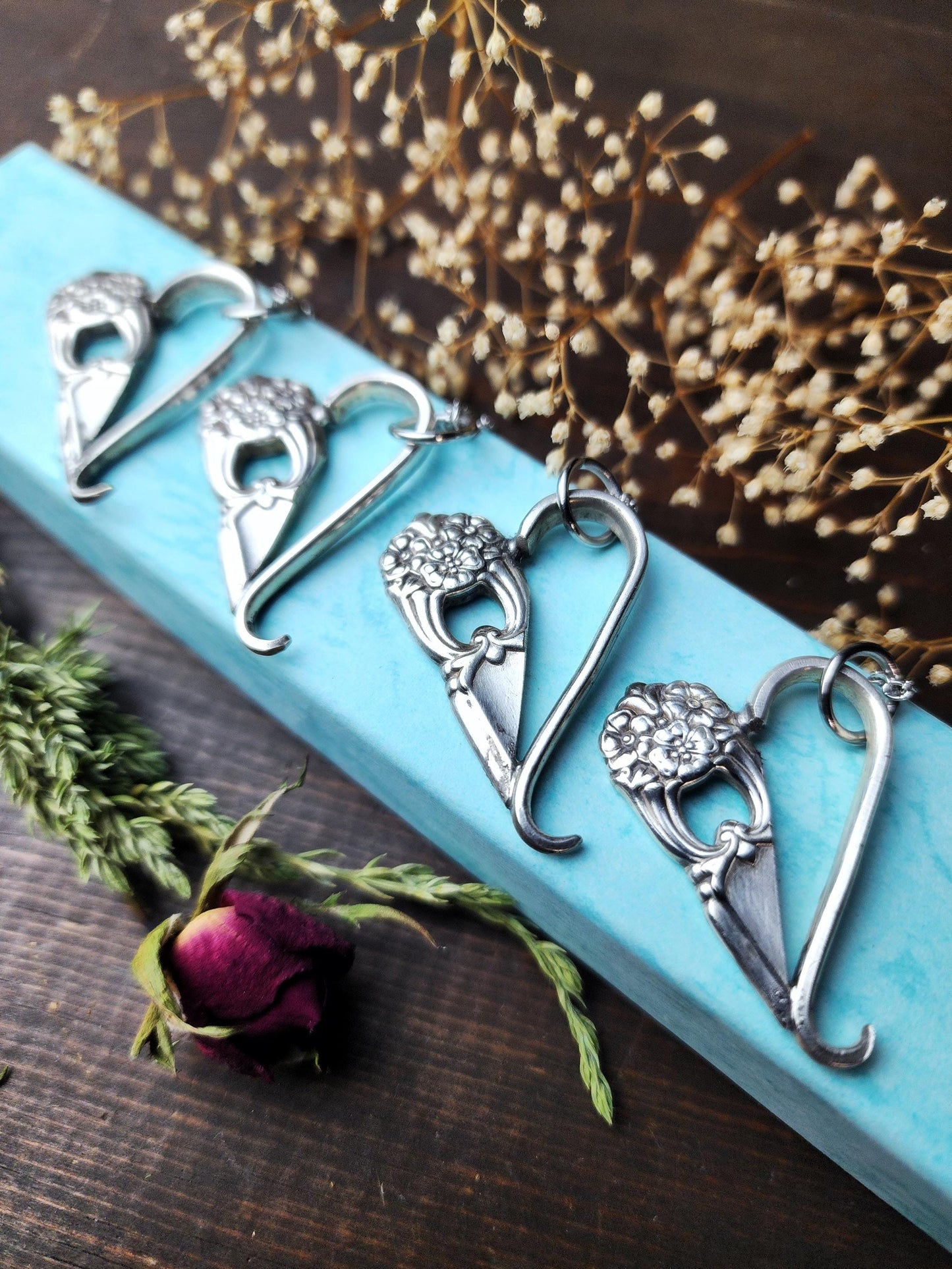 Eternally 1941 Spoon & Fork Necklace, Soldered Half Heart, Classy, Antique, Floral, Gifts For Her, Silverware Jewelry, Handmade by Spoon Me