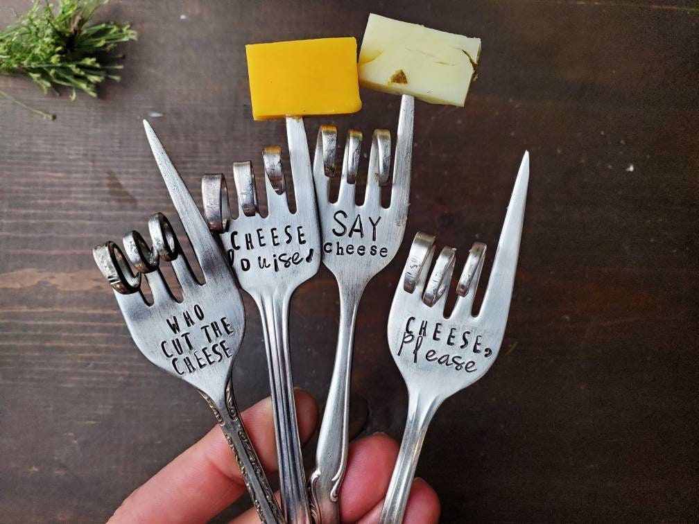 Cheese Fork, Charcuterie, Cheese Louise Fork, Say Cheese, Hostess Gift, Cheese Louise, Stamped Fork, Spoon Me Maryland, Cheese Marker