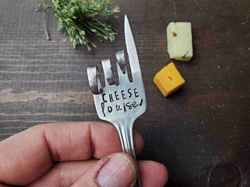 Cheese Fork, Charcuterie, Cheese Louise Fork, Say Cheese, Hostess Gift, Cheese Louise, Stamped Fork, Spoon Me Maryland, Cheese Marker