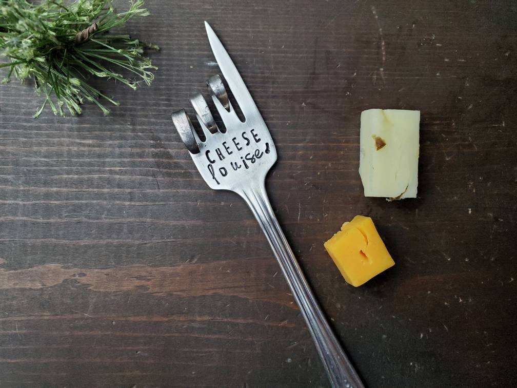 Cheese Fork, Charcuterie, Cheese Louise Fork, Say Cheese, Hostess Gift, Cheese Louise, Stamped Fork, Spoon Me Maryland, Cheese Marker